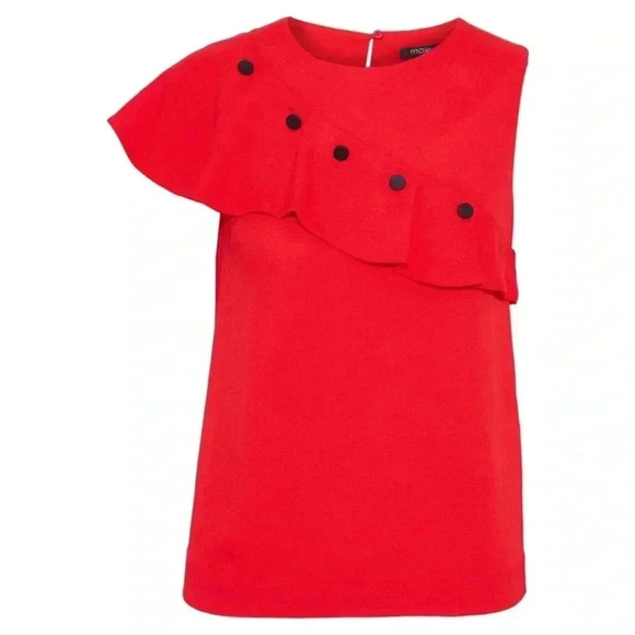 Maje Ruffled Front Lorena  Red Top  Size 3 - Picture 2 of 6